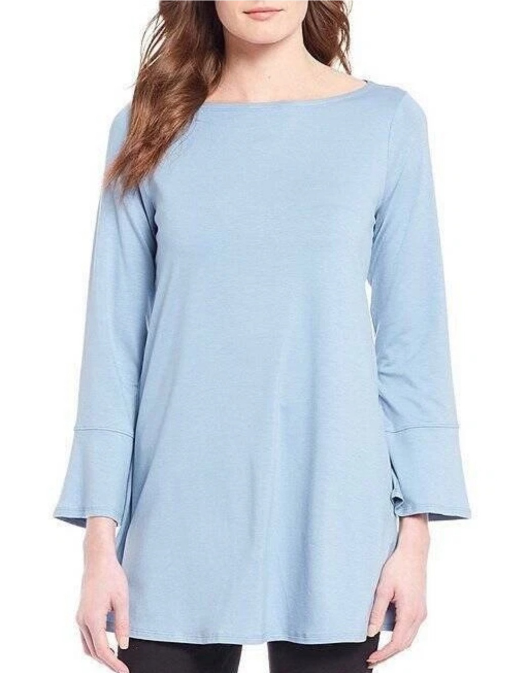 EILEEN FISHER Haze Blue Stretch Tencel Lyocell Long Sleeve A-Line Tunic Size PL